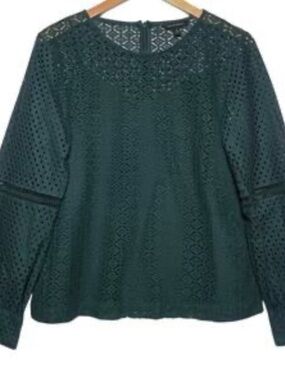 Banana Republic Lazer Cut Eyelet Blouse Dark Green Size small